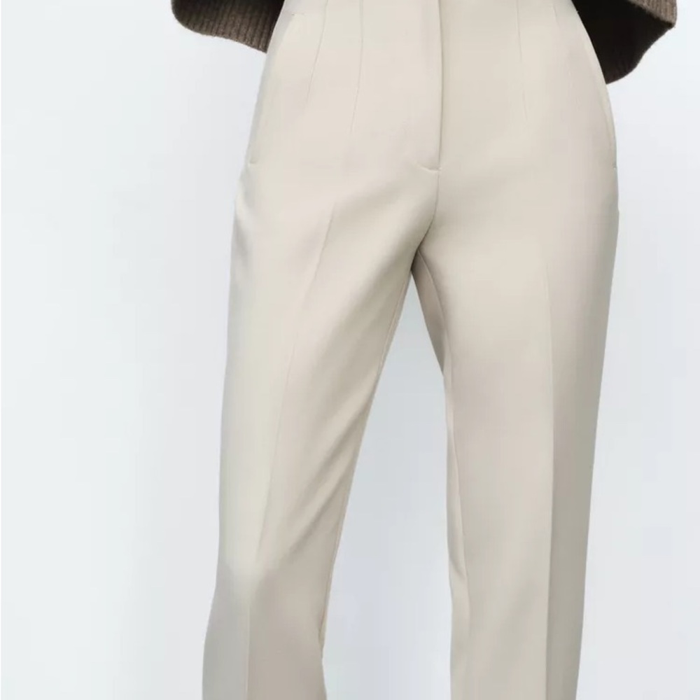 Zara Cream Tailored Trousers High-Waisted